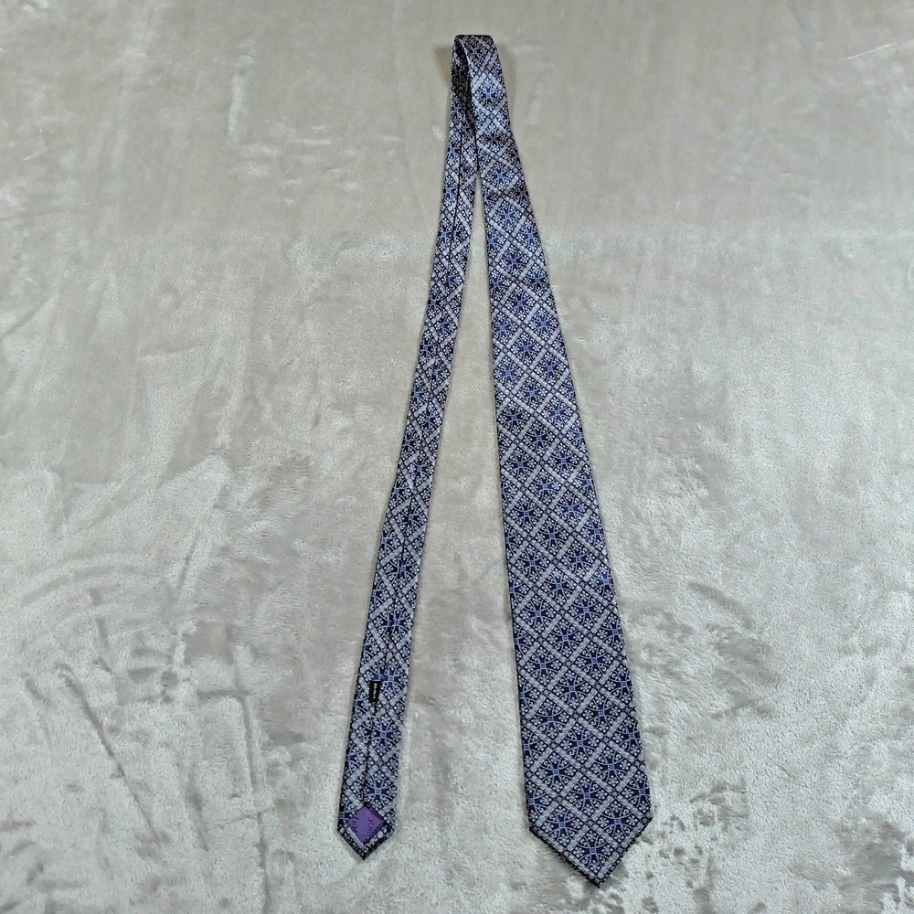 Vintage Christian Dior Monsieur Tie Mens 56.5x3.5 Blue Silver Geometric Abstract - Picture 7 of 9